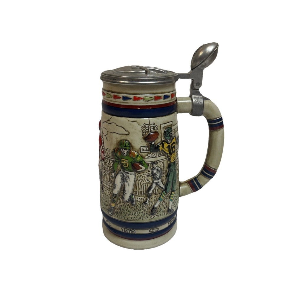 Avon 1983 Vintage Handcrafted Beer Stein Great American Football 1900-1980 Lid